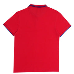 POLO MEN - BLOSSOM RED WITH DOUBLE BLUE COLLAR STRIPS