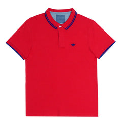 POLO MEN - BLOSSOM RED WITH DOUBLE BLUE COLLAR STRIPS