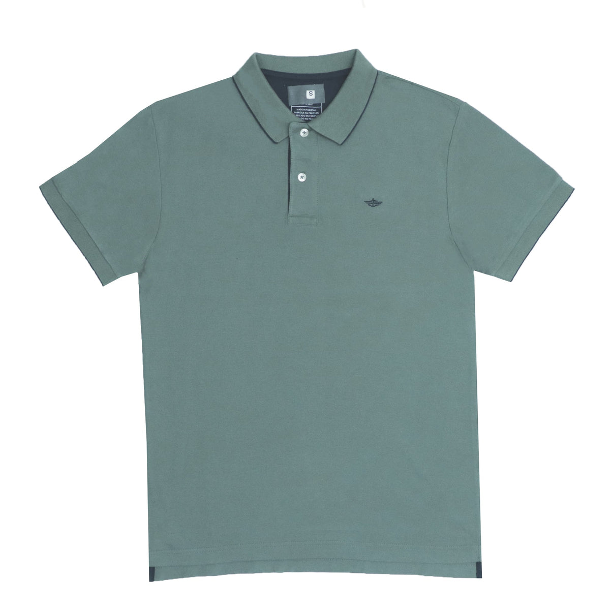 POLO MEN - SAGE GREEN WITH BLUE COLLAR STRIPS