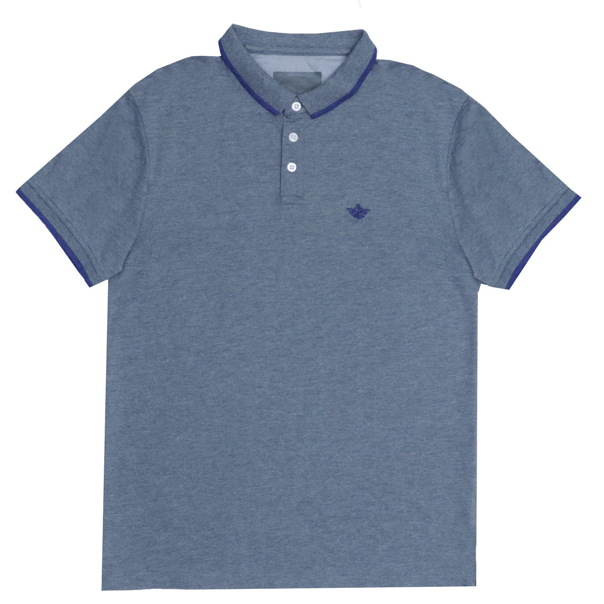 POLO MEN - GREY WITH BLUE COLLAR STRIPS