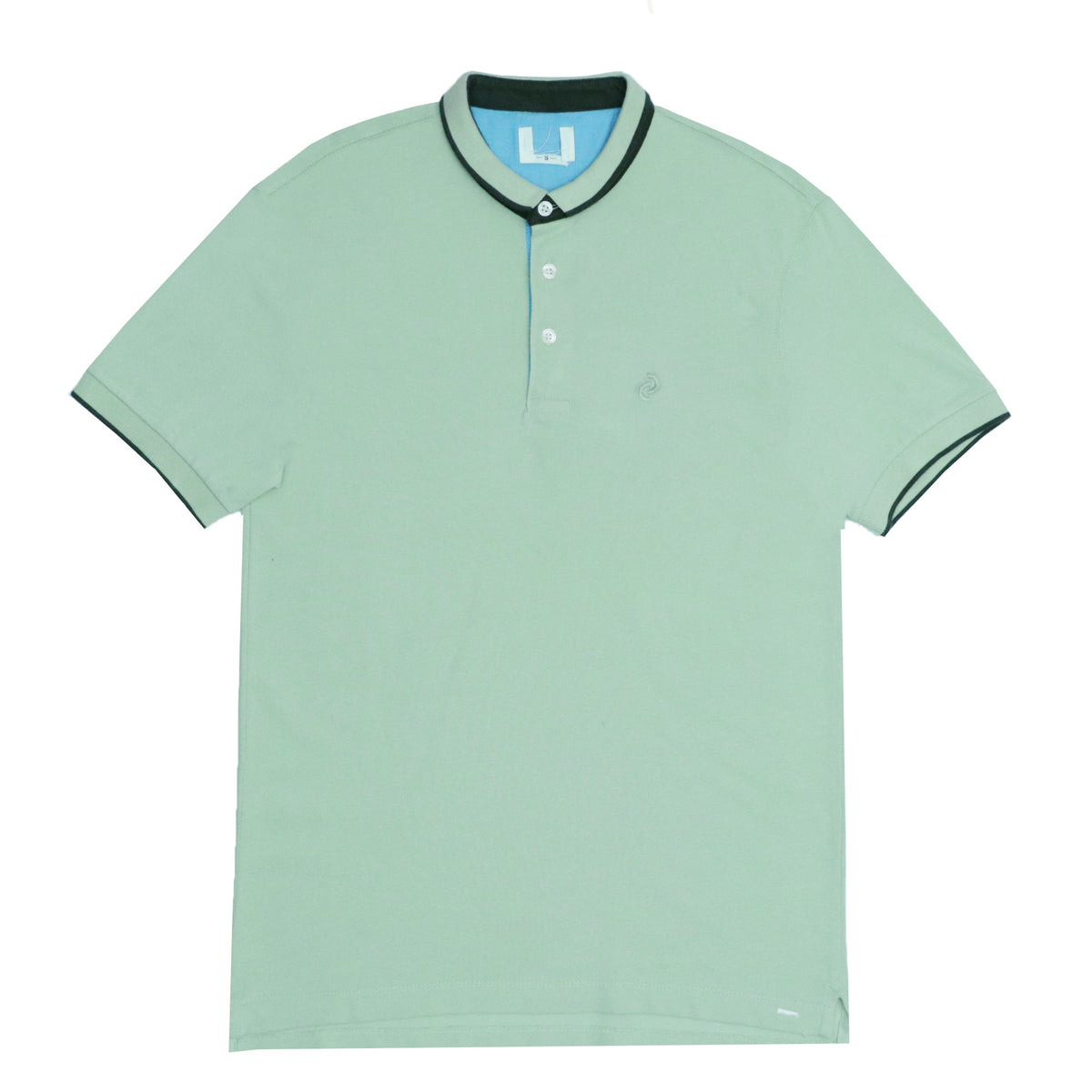 POLO (MEN) - TEA GREEN WITH BLACK COLLAR STRIP