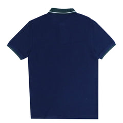 POLO (MEN) - OXFORD BLUE WITH GREEN COLLAR & WHITE STRIP