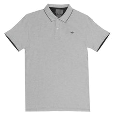 POLO MEN - GREY WITH DARK BLUE COLLAR STRIP