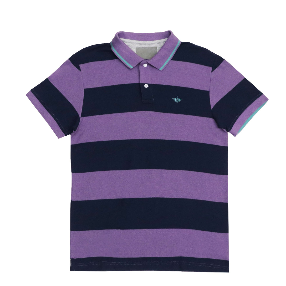 POLO (MEN) -  PURPLE &  NAVY BLUE WITH GREEN STRIP COLLAR
