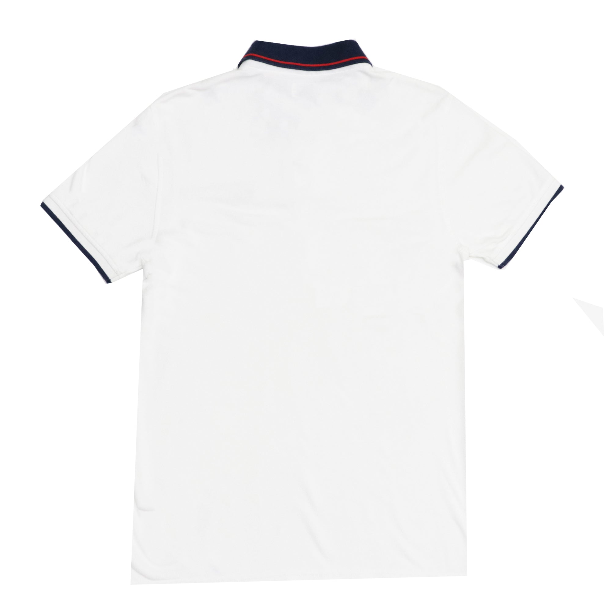 POLO (MEN) -WHITE WITH BLUE COLLAR & RED STRIPS