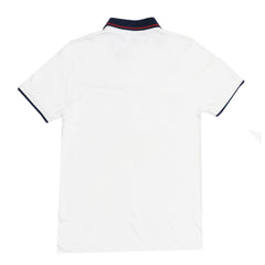 POLO (MEN) -WHITE WITH BLUE COLLAR & RED STRIPS