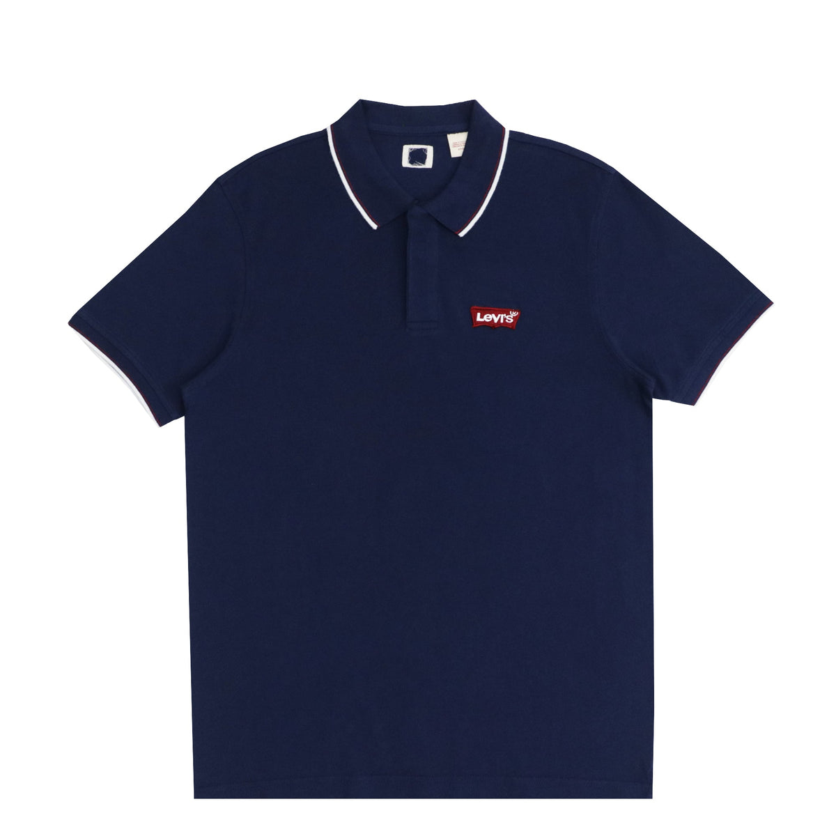 POLO (MEN) - NAVY BLUE WITH THIN WHITE & RED COLLAR STRIPS & RED TAG