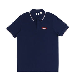 POLO (MEN) - NAVY BLUE WITH THIN WHITE & RED COLLAR STRIPS & RED TAG