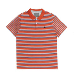 POLO (MEN) - ORANGE WITH WHITE & GREY STRIPS