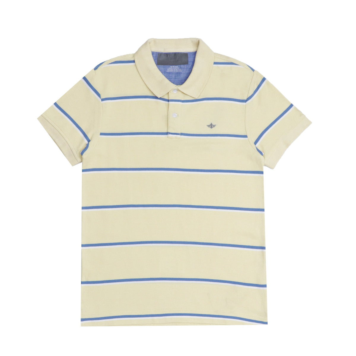POLO (MEN) - YELLOW WITH THIN WHITE WITH BLUE STRIPS