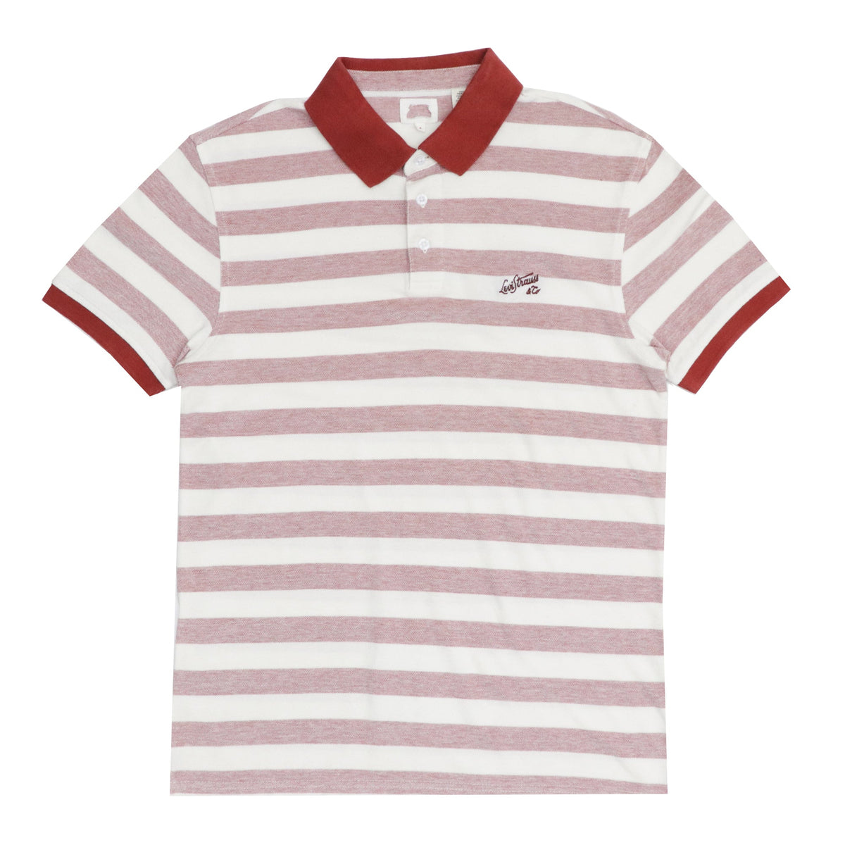 POLO (MEN) - CREAM WITH THICK PINK STRIPS & MAROON COLLAR