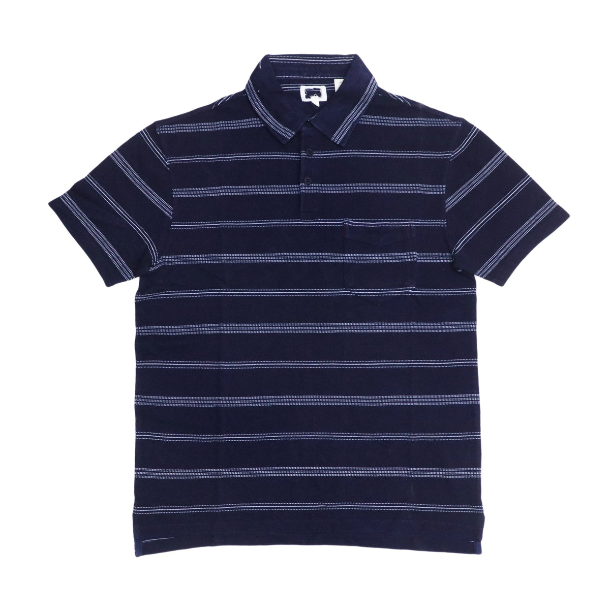 POLO MEN - DARK BLUE WHITE LINES FRONT POCKET