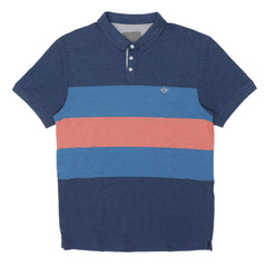 POLO MEN - DARK BLUE WITH SKY BLUE AND ORANGE CHEST PATCH