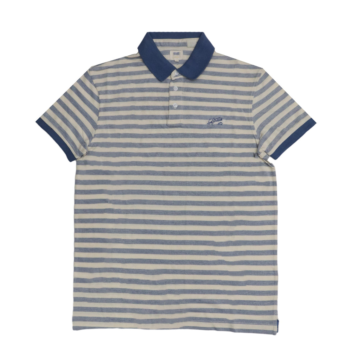 POLO (MEN) - LIGHT BLUE CREAM STRIPES BLUE COLLAR