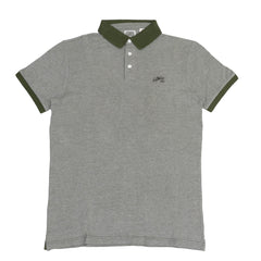 POLO MEN - LIGHT HEATHER WITH DARK GREEN COLLAR