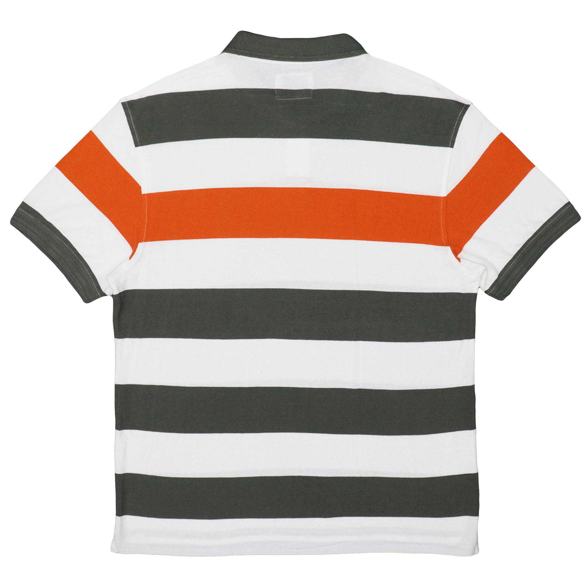 POLO (MEN) - WHITE WITH GREEN AND ORANGE STRIP