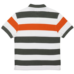 POLO (MEN) - WHITE WITH GREEN AND ORANGE STRIP