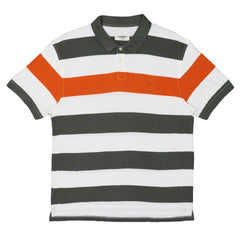 POLO (MEN) - WHITE WITH GREEN AND ORANGE STRIP