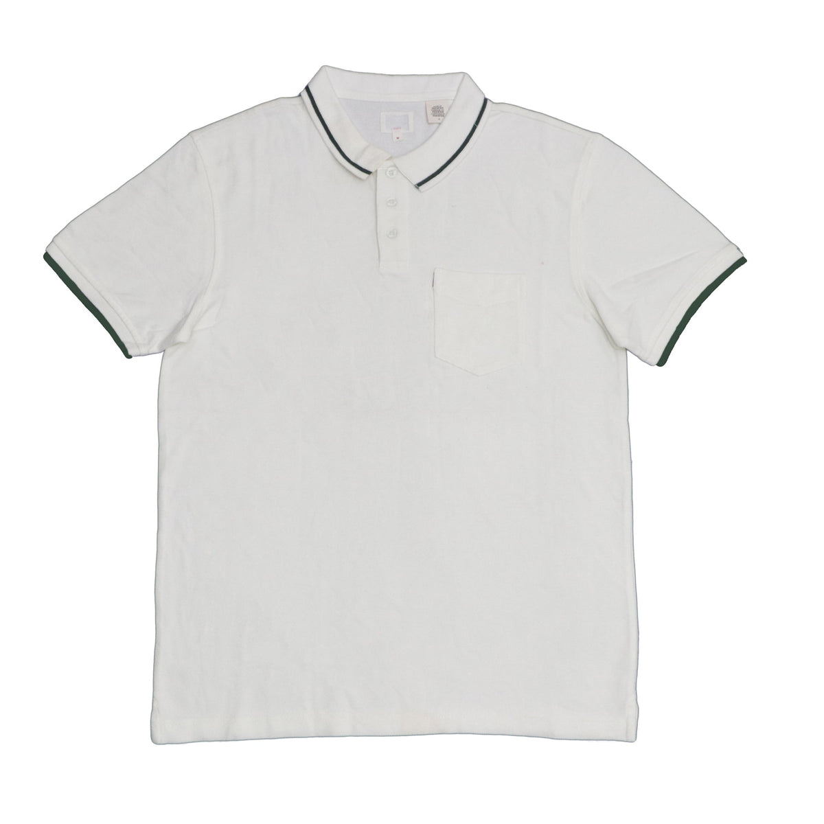 POLO (MEN) - WHITE WITH GREEN STRIPED COLLAR