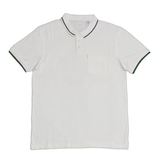 POLO (MEN) - WHITE WITH GREEN STRIPED COLLAR