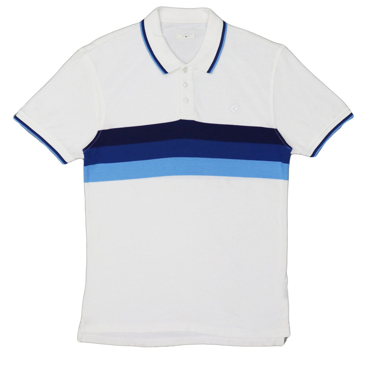 POLO (MEN) - WHITE WITH LIGHT MID DARK BLUE CHEST STRIPES