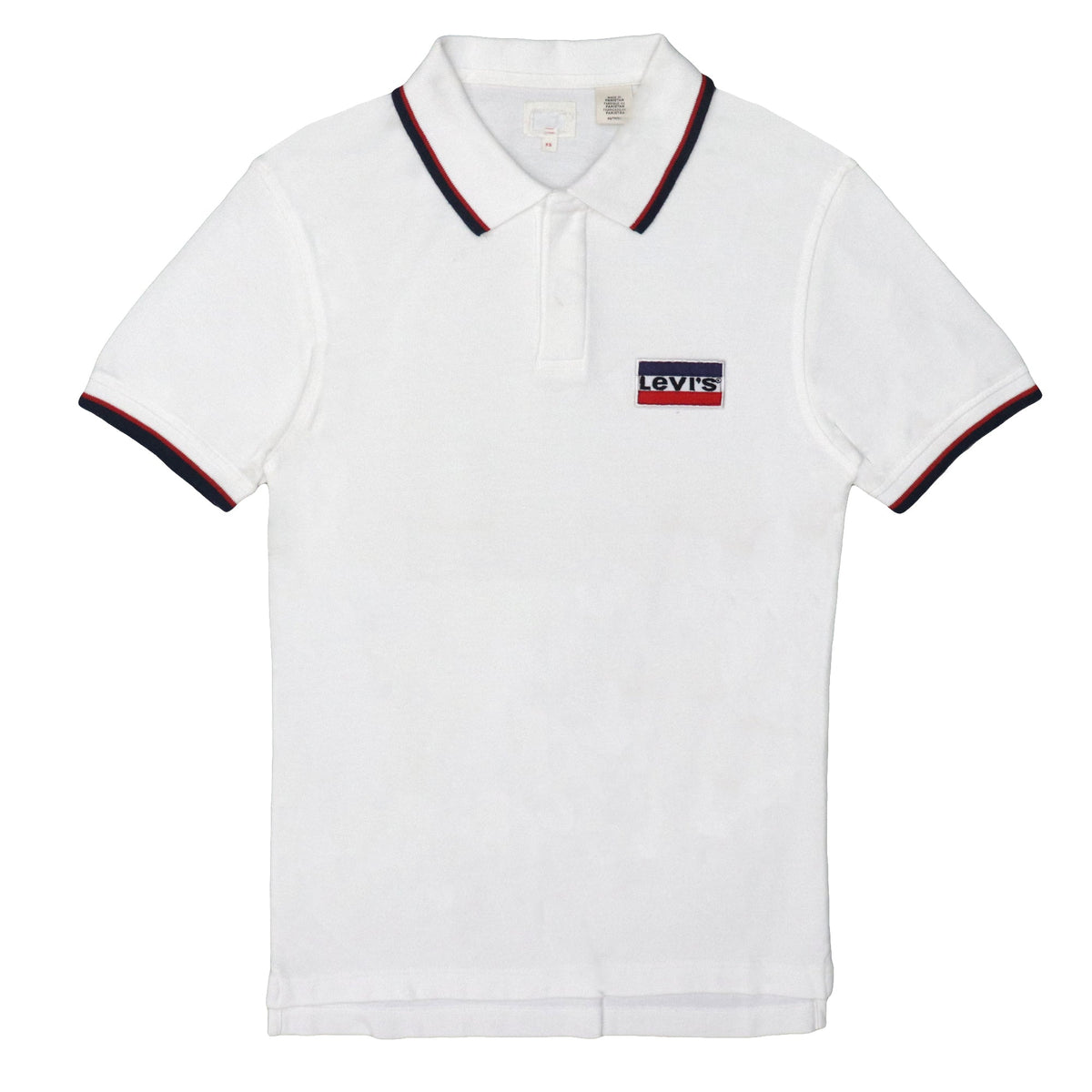 POLO (MEN) - WHITE WITH RED AND BLUE COLLAR STRIP