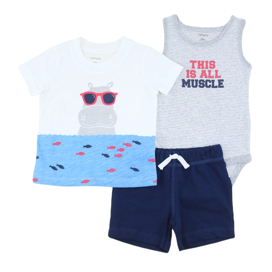 3 Pc T-shirt, Romper and Shorts Set - This Is All Muscle