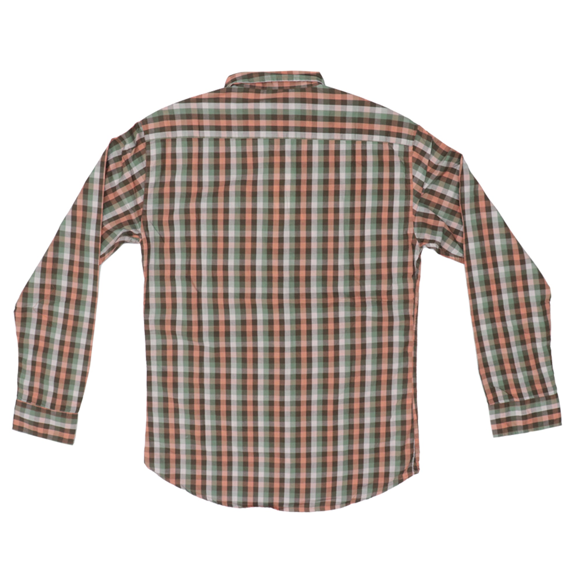 CASUAL SHIRT (MEN) - ORANGE, BLACK & GREEN CHECKS WITH FRONT POCKET