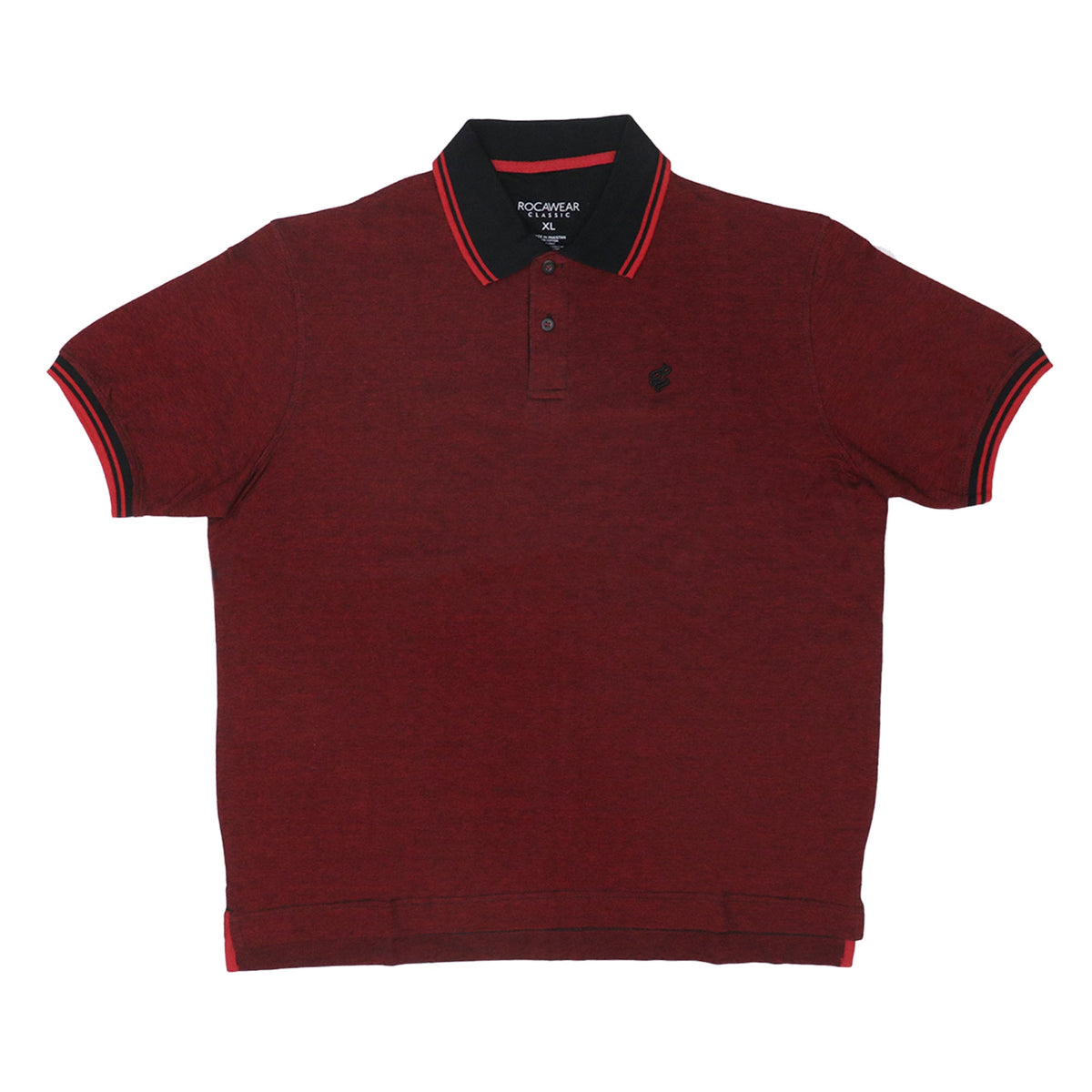 POLO (MEN) - MAROON WITH BLACK & DOUBLE RED STRIP COLLAR