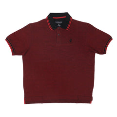 POLO (MEN) - MAROON WITH BLACK & DOUBLE RED STRIP COLLAR