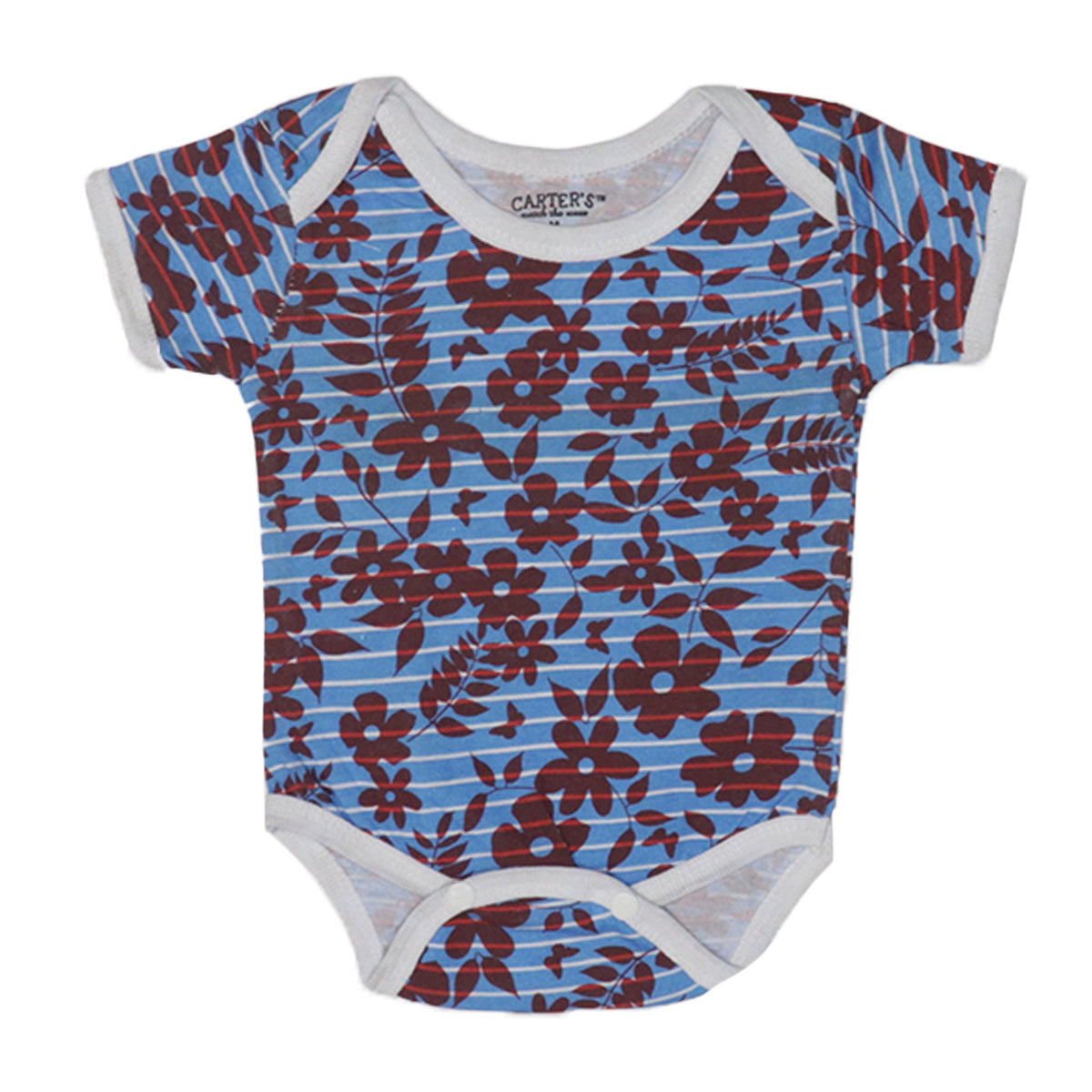 Baby Romper - BLUE WITH BROWN FLOWER PATTERN