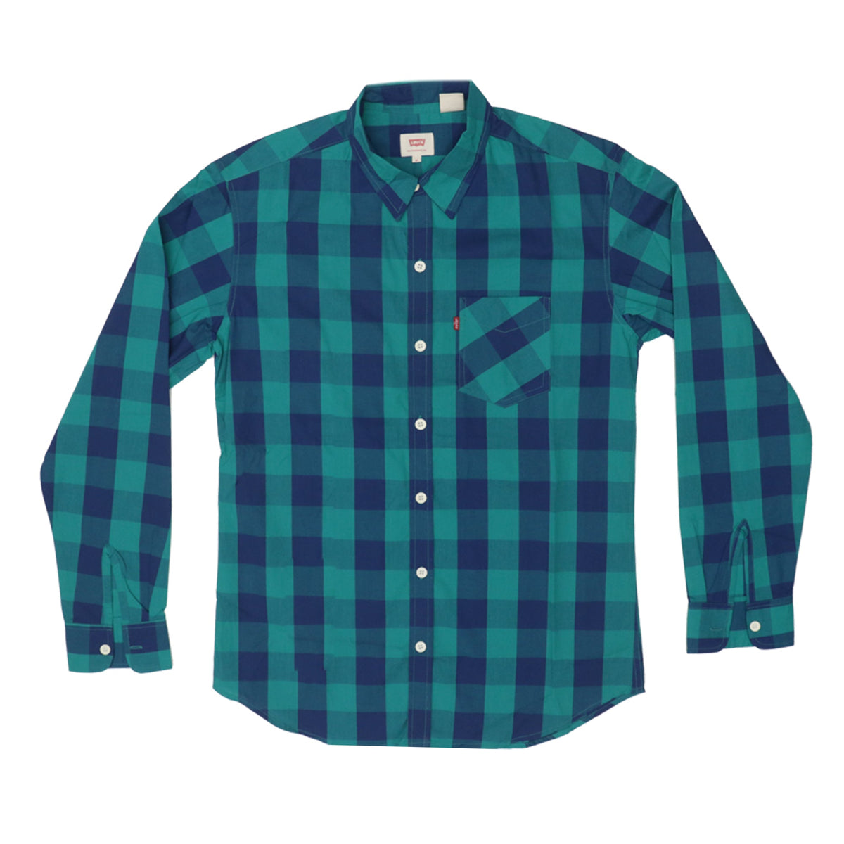 CASUAL SHIRT (MEN) - TEAL GREEN & BLUE CHECKS WITH FRONT POCKET