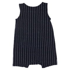 Baby Romper - DEEP BLUE WHITE SELF STRIPS