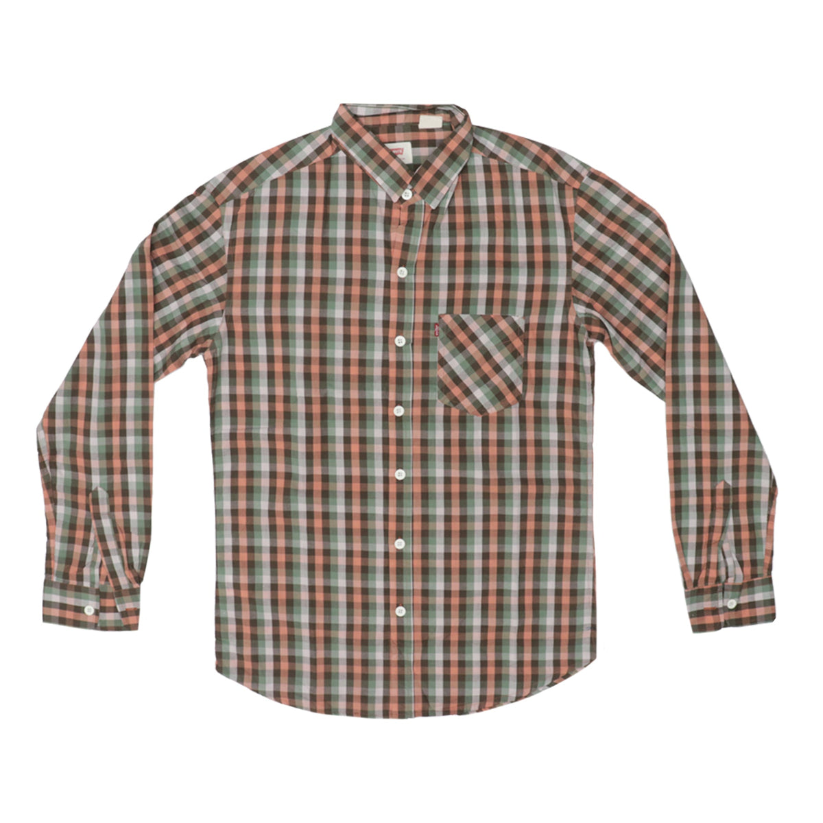 CASUAL SHIRT (MEN) - ORANGE, BLACK & GREEN CHECKS WITH FRONT POCKET