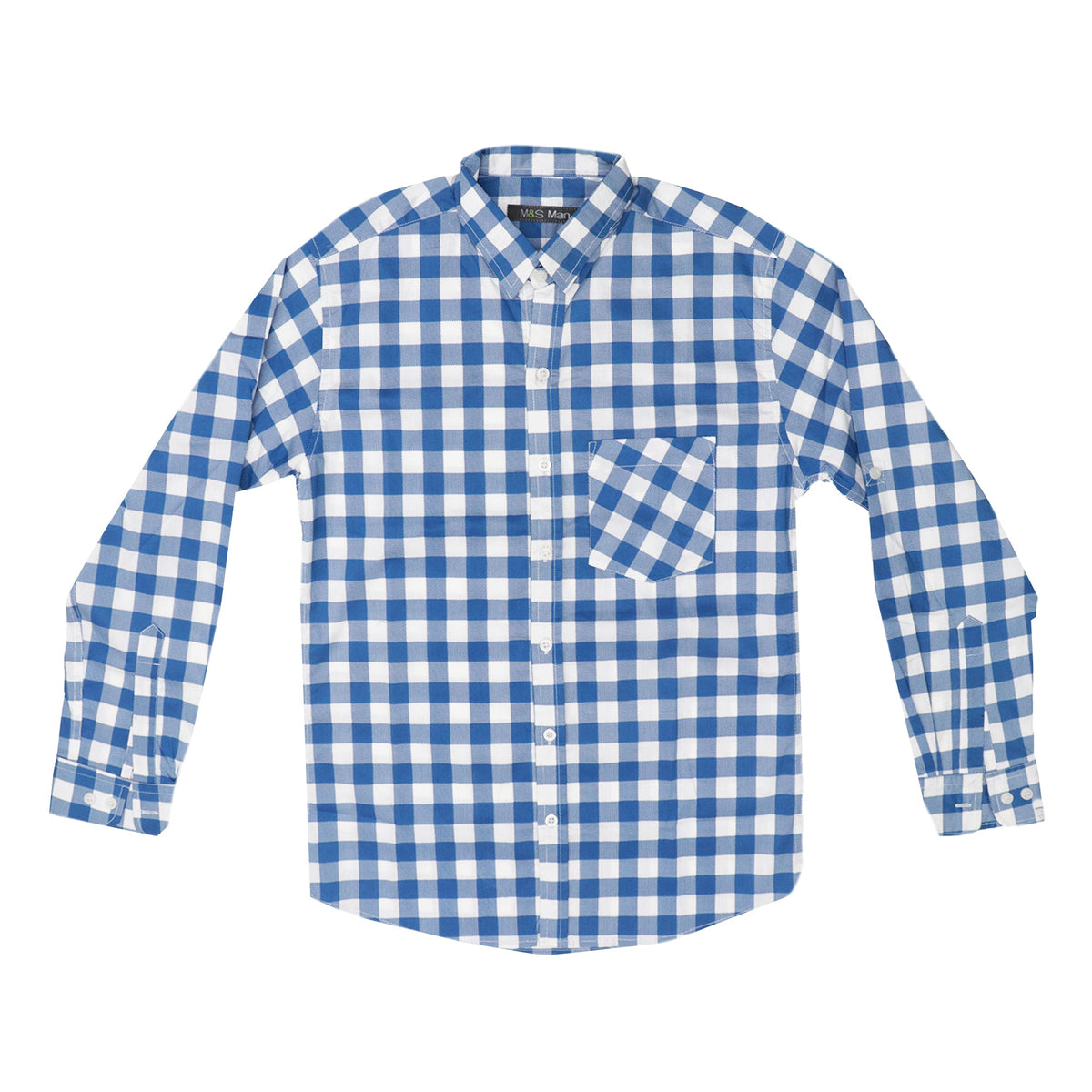 CASUAL SHIRT (MEN) - BLUE & WHITE CHECKS WITH FRONT POCKET