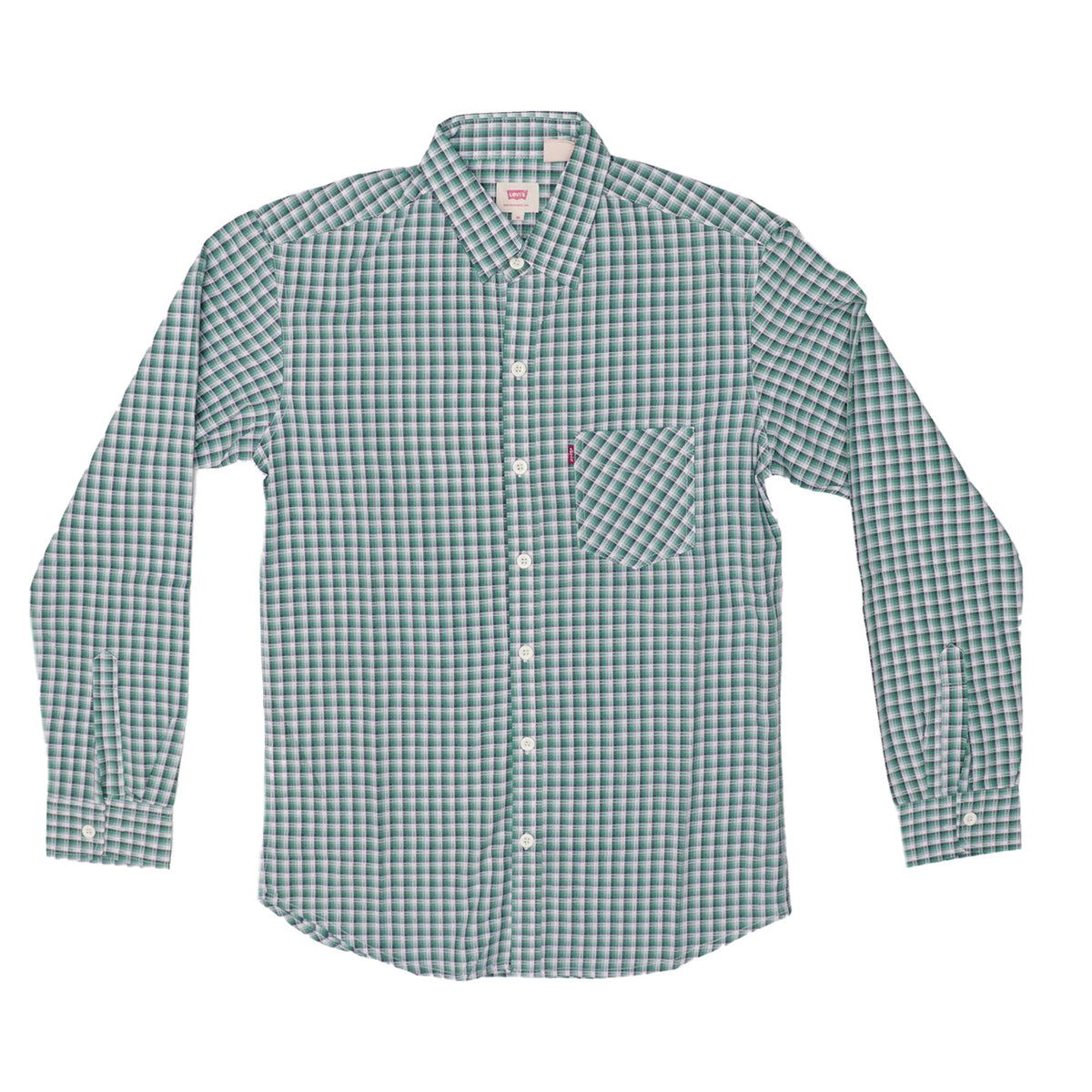 CASUAL SHIRT (MEN) - GREEN, WHITE & LIGHT GREY CHECKS WITH FRONT POCKET