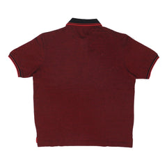 POLO (MEN) - MAROON WITH BLACK & DOUBLE RED STRIP COLLAR