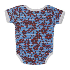 Baby Romper - BLUE WITH BROWN FLOWER PATTERN