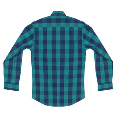 CASUAL SHIRT (MEN) - TEAL GREEN & BLUE CHECKS WITH FRONT POCKET